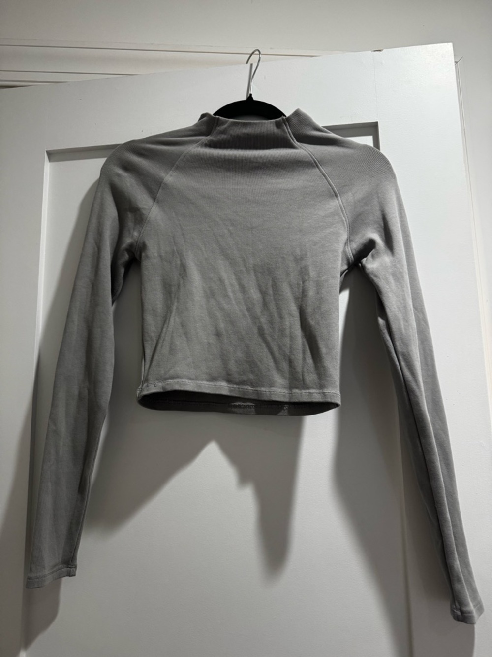 Zara Light Gray Long-Sleeve Mock Neck Crop Top